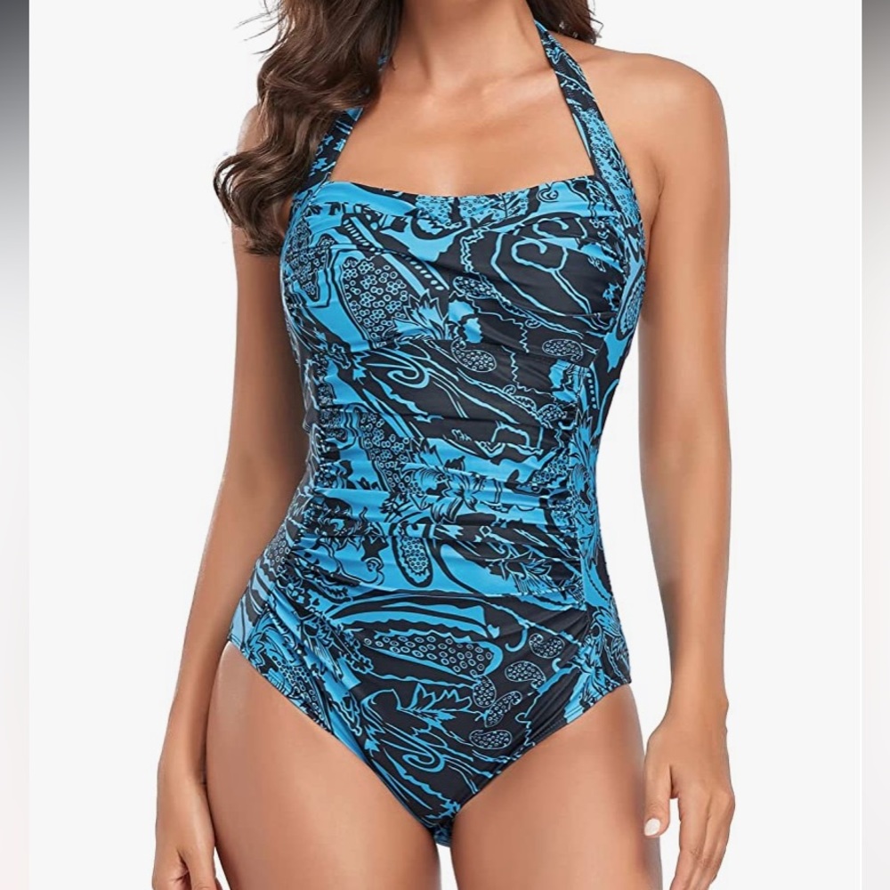 One piece tummy control swimming suit, vintage retro